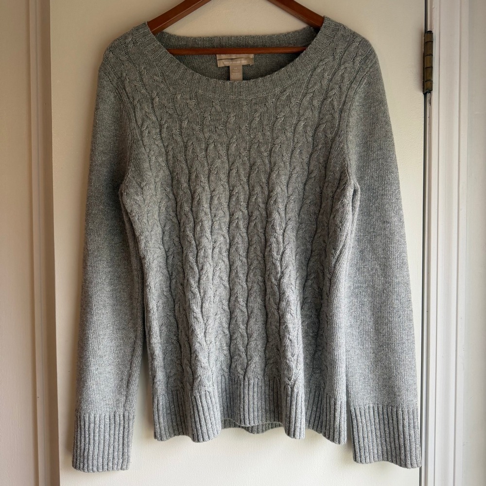 Banana Republic Cable Knit Sweater Women Size M Gray Metallic Long Sleeve